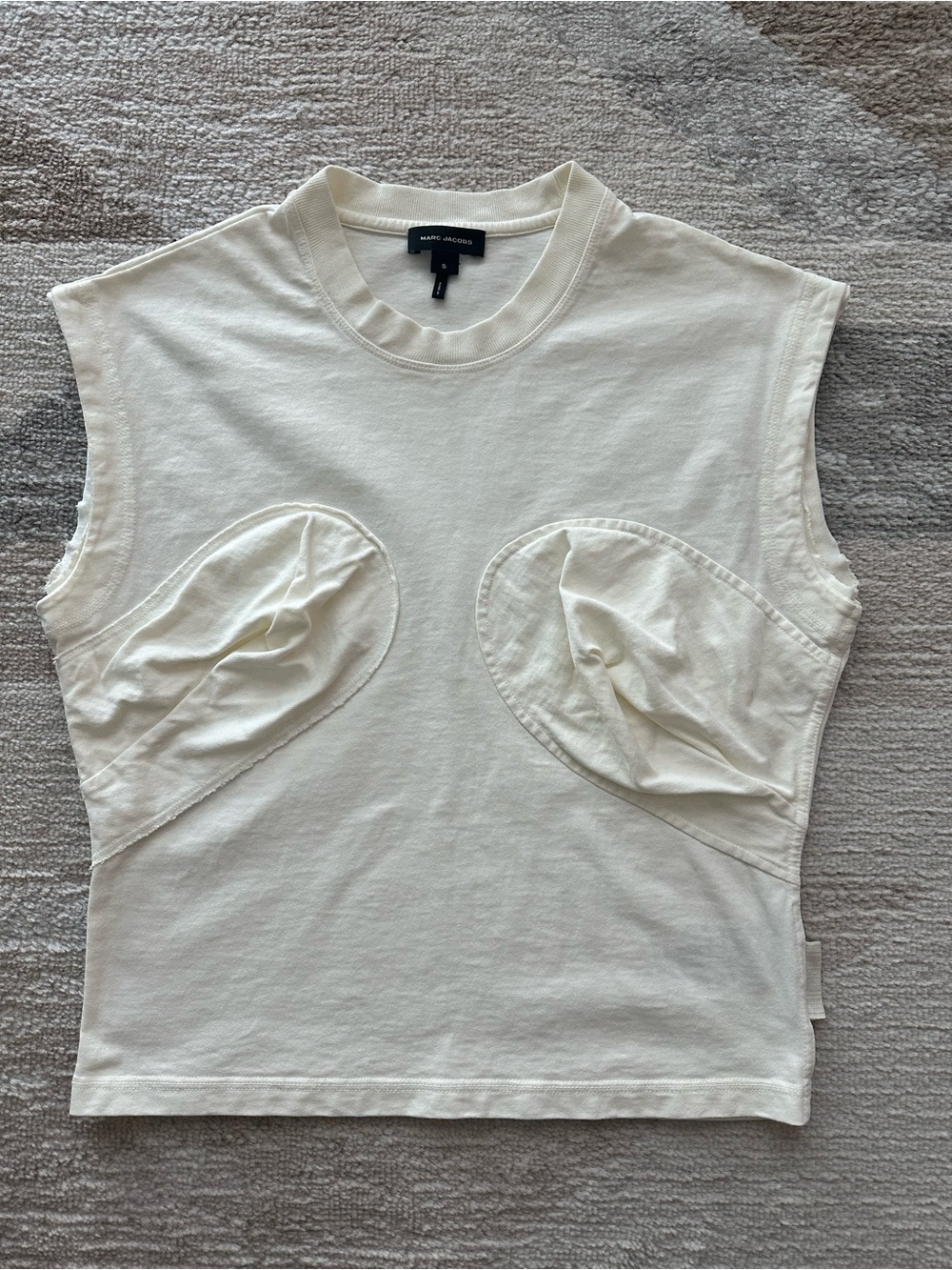 Marc Jacobs Off-White Sleeveless Seamed Up Tee 100% Cotton Size S Like New